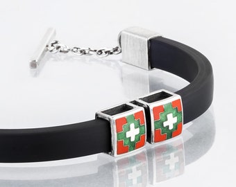 Geometric bracelet for woman Hot enamel Red and green silver cloisonne jewelry