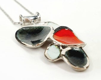 Aesthetic hot enamel necklace Abstract Hot enamel jewelry sterling silver