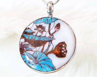 Lotus hot enamel pendant Cloisonne yoga jewelry sterling silver and copper