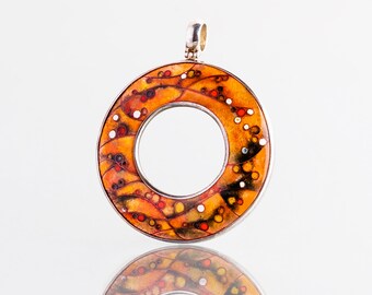 Cloisonne Large pendant Statement jewelry Hot enamel pendant Copper hot enamel One of a kind Handmade back texture enamel silver