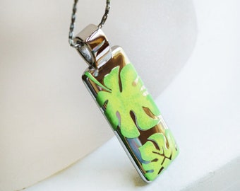 Jungle Monstera leaf hot enamel pendant Tropical plant Monstera hot enamel jewelry