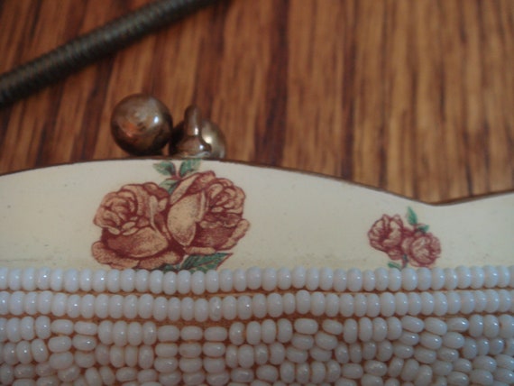vintage BEADED pearlized & rose  EMBROIDERY HANDB… - image 2