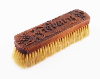 Vintage Black Forest Carved Clothes Brush: Edelweiss Decor