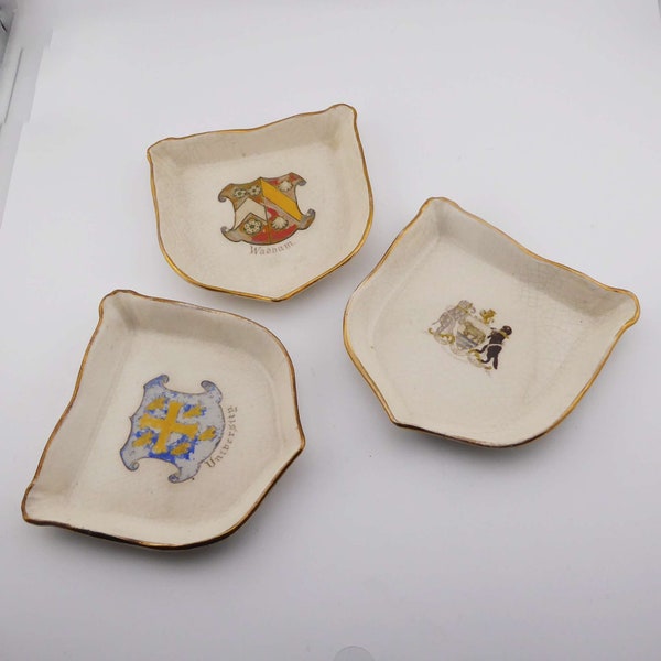 Three rare trinket or pin trays with hand painted crests of Wadham College, Oxford ~ University of Oxford