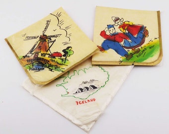 Three vintage hand painted handkerchiefs