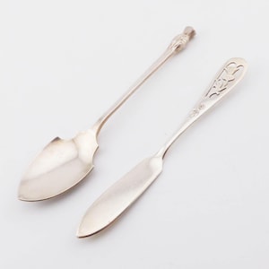 Thistle design vintage silver plated Jam spoon and a butter spreader