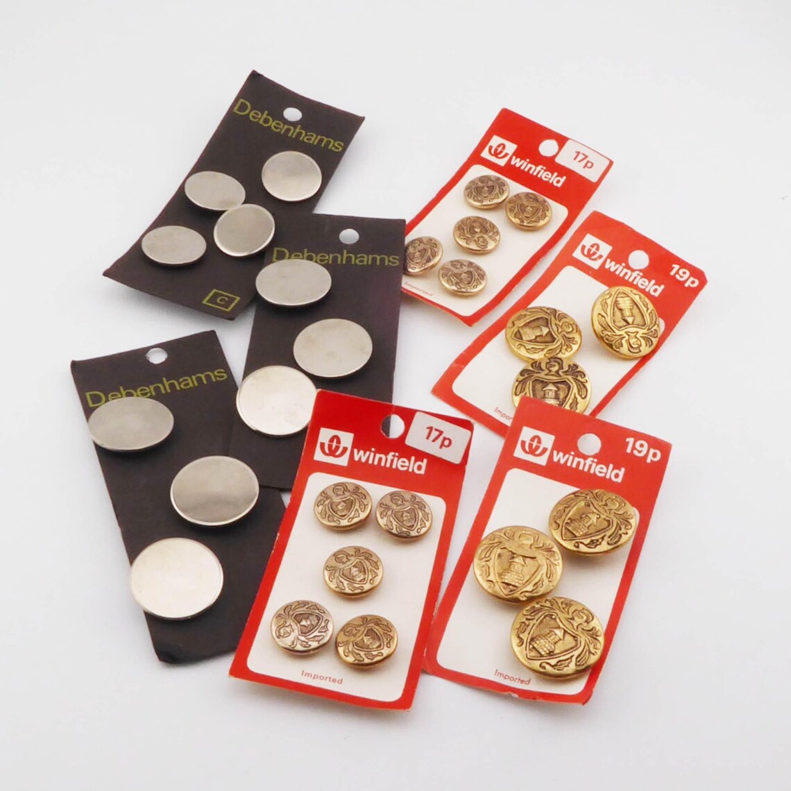 Seven Cards of Vintage Buttons ~ Woolworths ~ Debenhams - Etsy