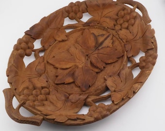 Vintage carved wooden dished tray ~ Black Forest
