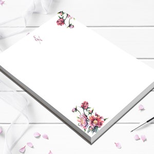 Large custom floral notepad  your choice of lines smooth writing paper for letter writing or gift