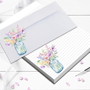 Country mason jar pastel wildflower notepad personalized a nice letter writing set with matching envelopes give as birthday gift to mom