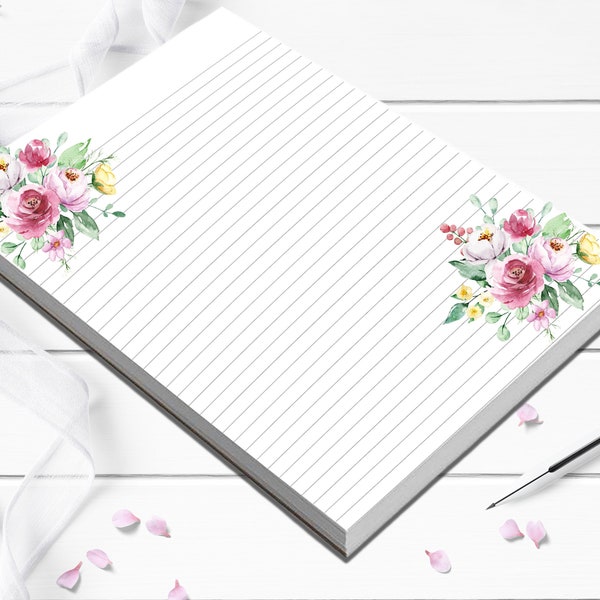 Customized Stationery floral letter writing paper birthday gift for her, gift for co-worker personalized notepad