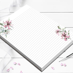 Beautiful watercolor Lilies flowers lined stationary writing paper birthday gift for grandma pretty floral notepad