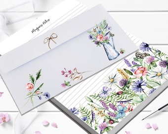 Personalized notepad set Wildflower and butterflies letter writing kit with pretty envelopes select from 40 or 80 sheets a gift under 20