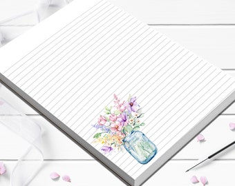 beautiful paper for writing Country mason jar pastel wildflower large notepad pretty notepad makes a perfect stationery gift has 50 tear-off sheets 8.5 x 11