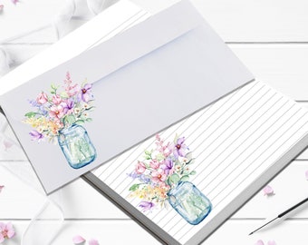 Country mason jar pastel wildflower notepad personalized a nice letter writing set with matching envelopes give as birthday gift to mom