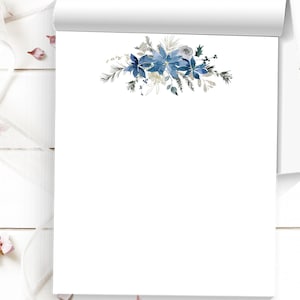 Blue holiday floral notepad a pretty Christmas flower notepad make it a xmas stationery set with giving different sizes