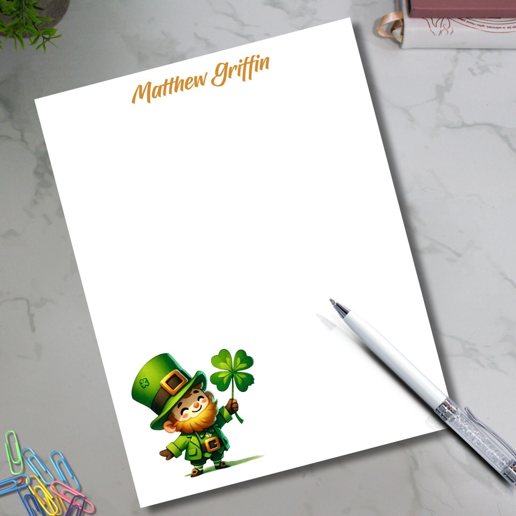 Personalized St. Patrick's Day Stationery, Custom Name Shamrock