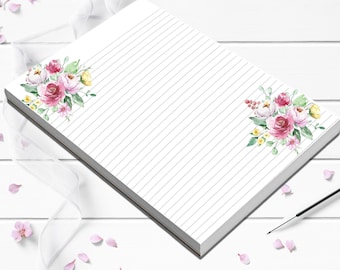 Customized Stationery, floral letter writing paper, birthday gift for her, gift for a co-worker, personalized notepad