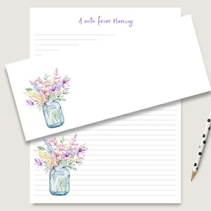 Country mason jar pastel wildflower unlined or lined notepad comes with 40 or 80 tear-off sheets add 20,40, or 80 envelopes