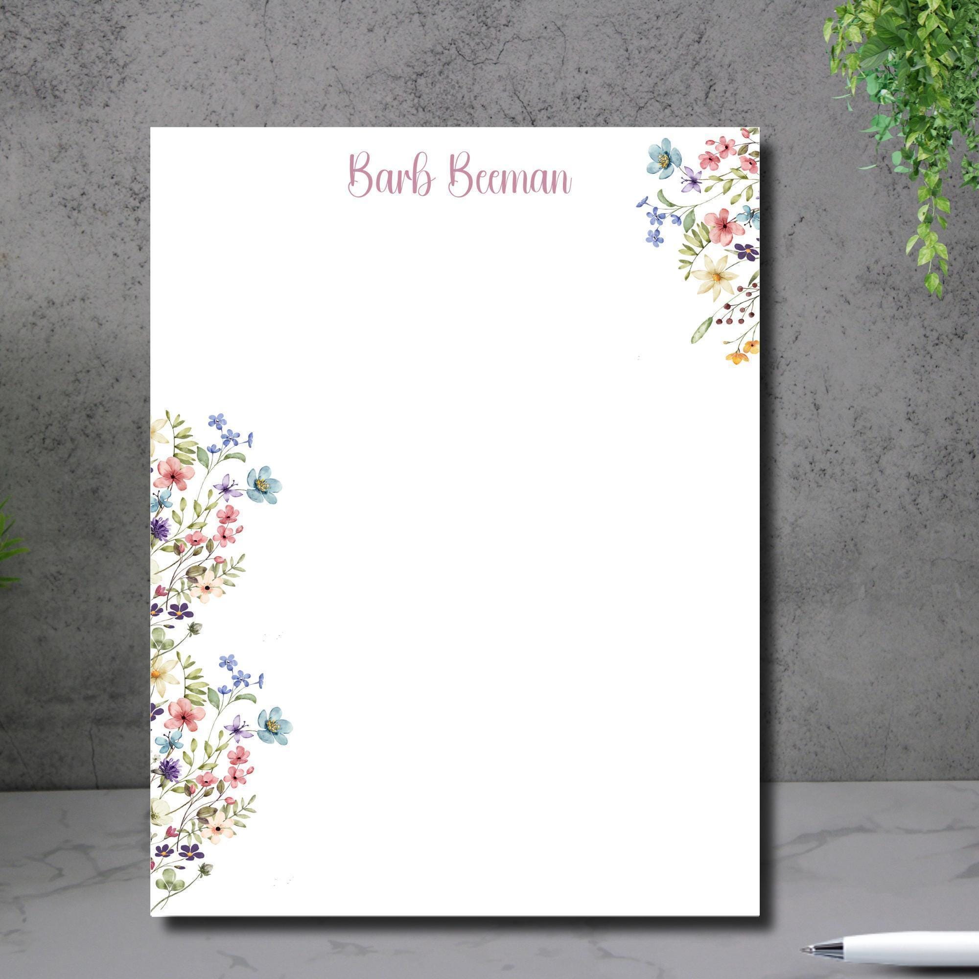 Personalized Floral Notepad: Pretty Writing Paper, To-do List Desk Pad ...