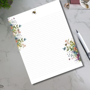 Papelaria para impressão, papel floral para escrever, papel para escrever cartas para impressão, página para anotações, carta dos EUA, pautada, página pautada para impressão de diário