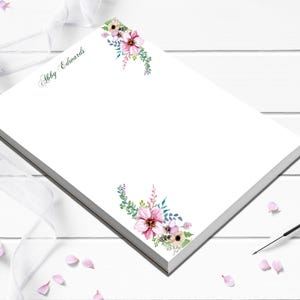 Personalized notepad, pink wildflower memo pad, birthday gift for daughter,r cute writing pad for teachers, gift or co-worker, 5 sizes
