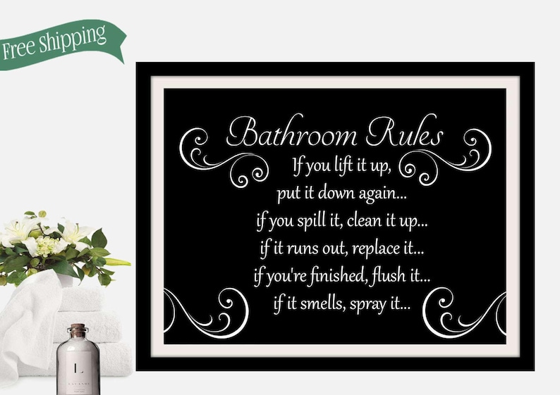 Bathroom Wall Art and Decor Bathroom Rules Sign Black and Etsy