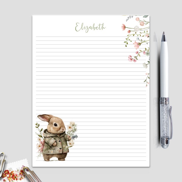 Cute stationery bunny notepad custom notepad comes in 5 different size options bunny lovers Christmas gift or birthday gift