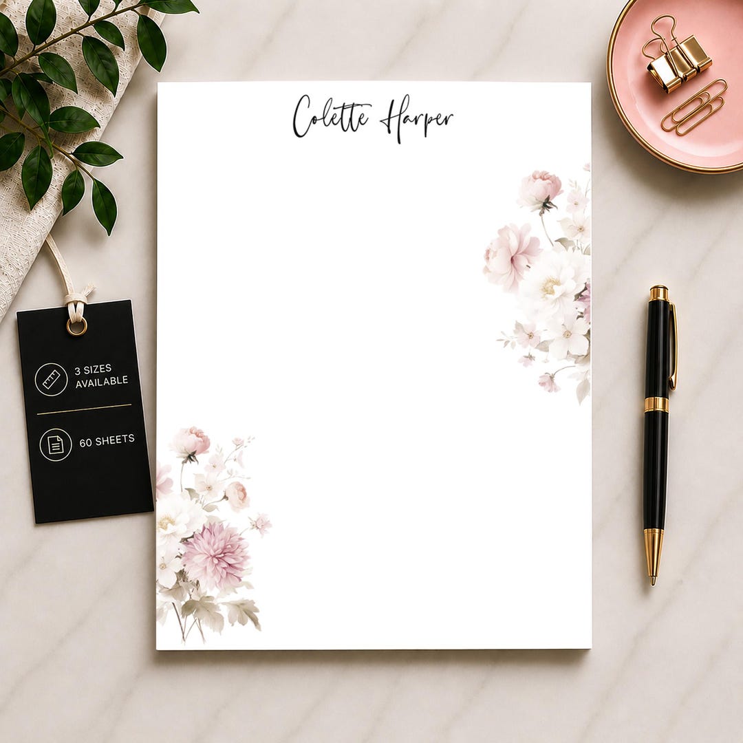 Custom Floral Notepad, Personalized Writing Pad Feminine Desk ...