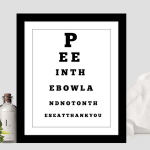 Funny bathroom art black and white eye chart digital download