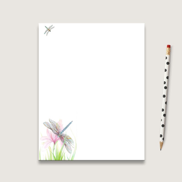 Personalized Cute Notepad with Dragonfly personal gift for friend pretty writing paper
