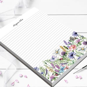 Personalized Notepad with Wildflower and butterflies, a cute lined or blank writing pad, is a great gift for mom or a best friend gift