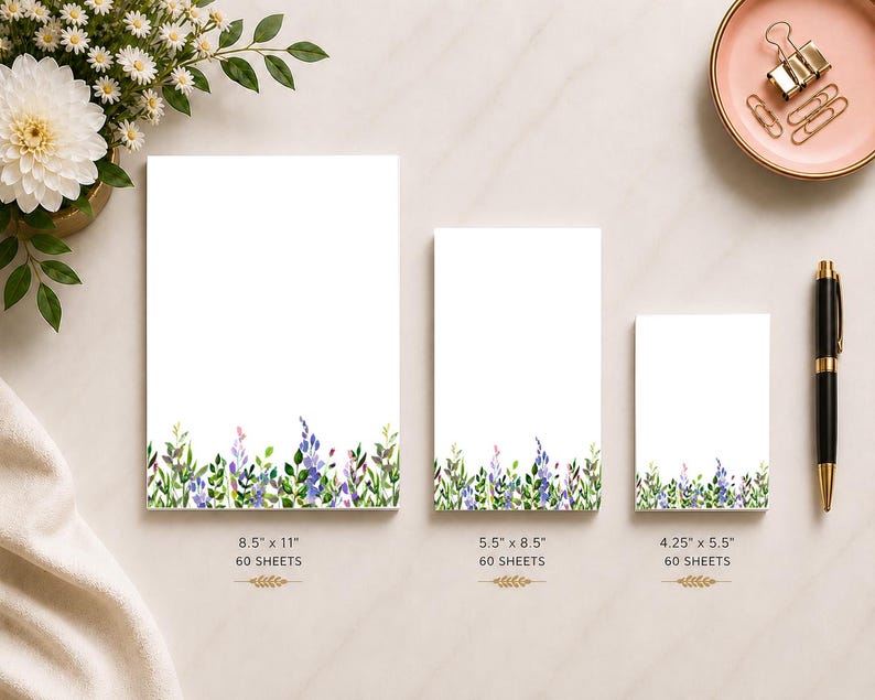 Personalized Watercolor Wildflower Lined Notepad, Custom Name Colorful ...