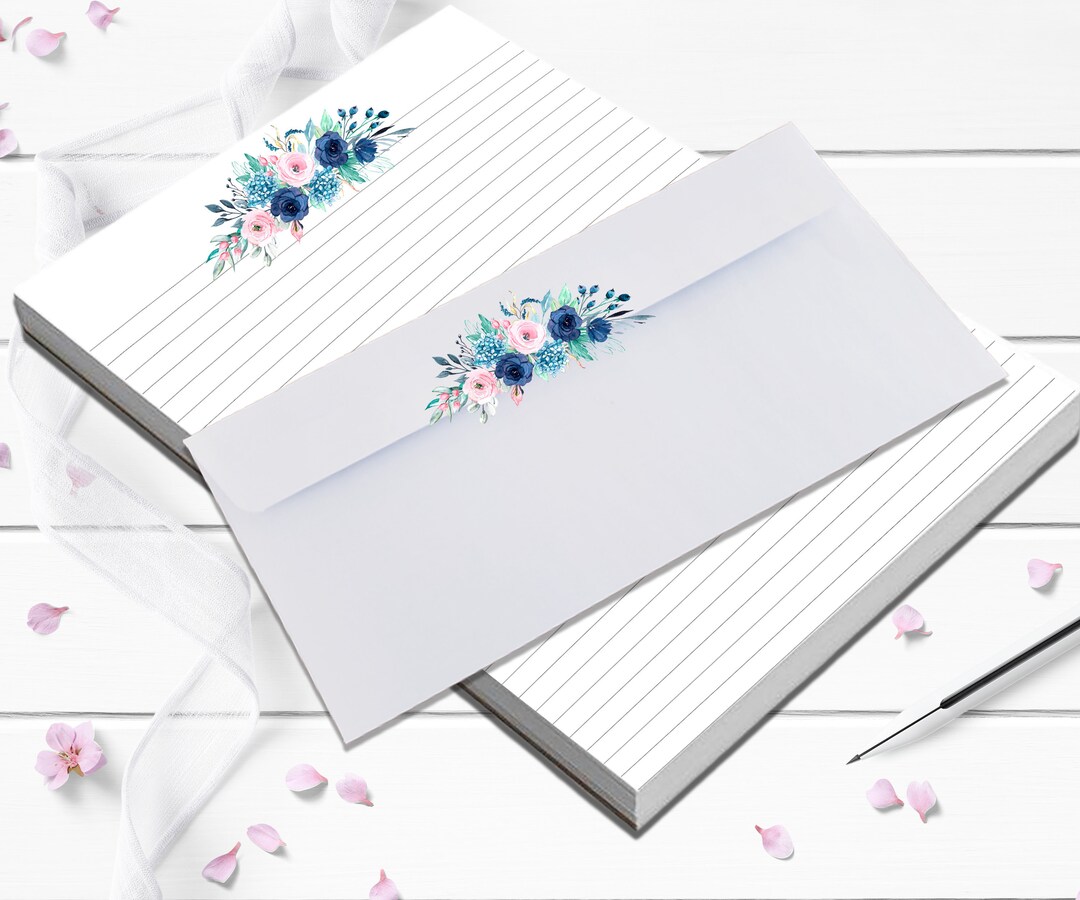 Pretty Simple Floral Stationery Set Unlined or Lined 8X10 or 8.5x11