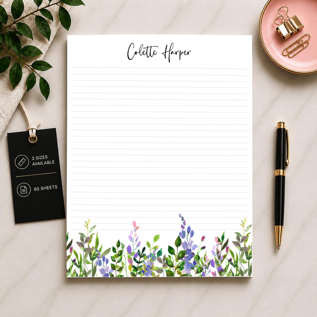 Personalized Watercolor Wildflower Lined Notepad, Custom Name Colorful ...
