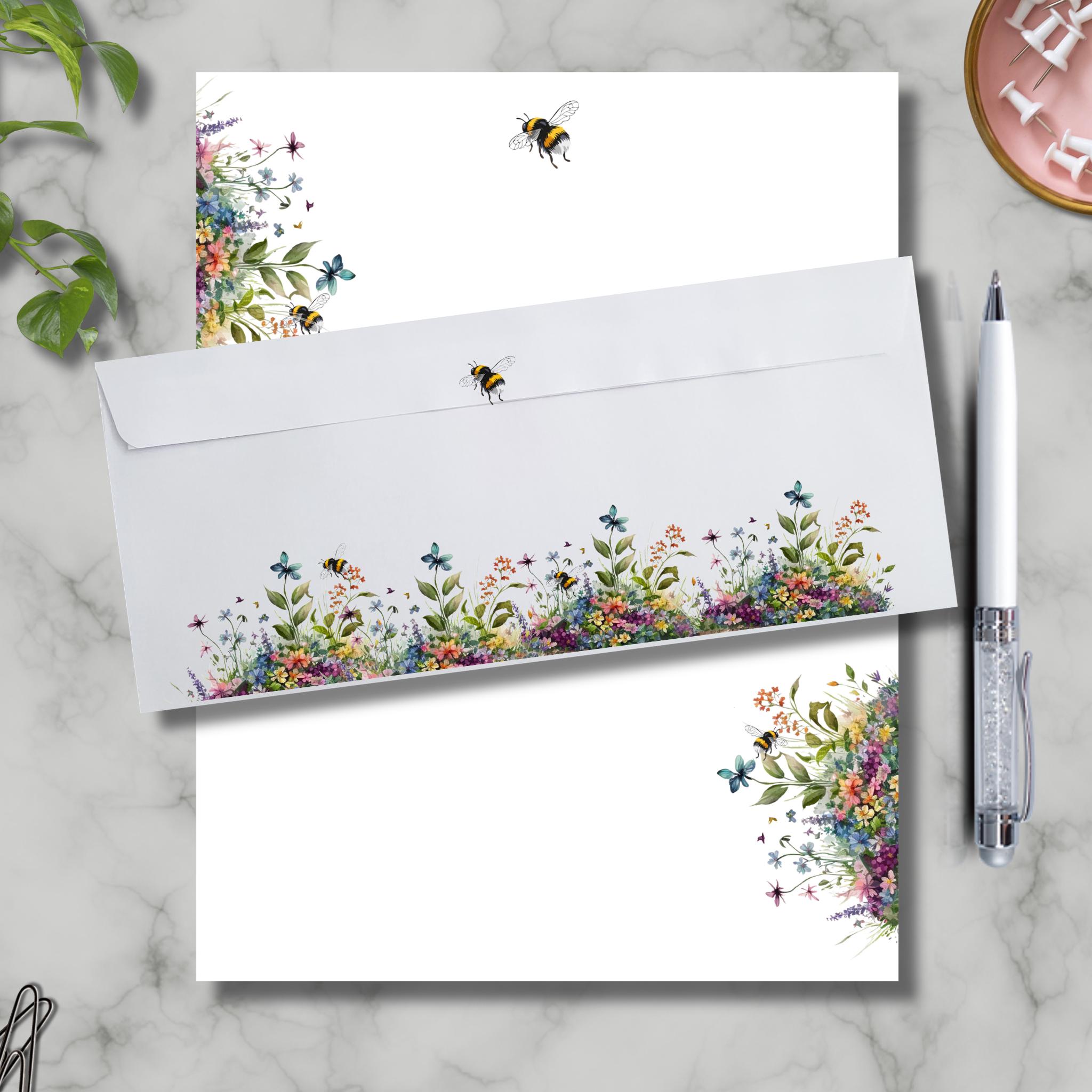 Cute Spring Notebook Paper Notepad Personalized Cute Spring Wildflowers and Bee Large 50 Sheet ...