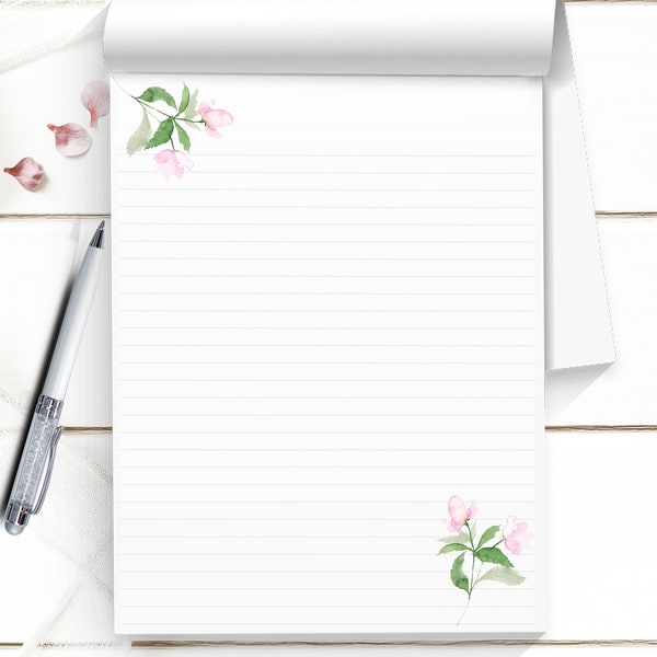 Pretty Custom notepad with simple little pink flowers the perfect memo pad for your desk birthday gift for daughter