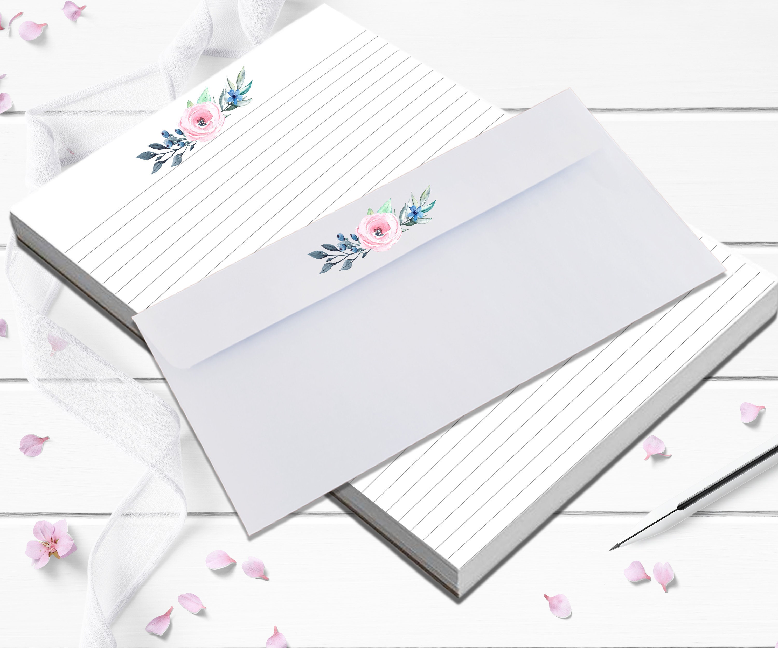Free Shipping Pretty Stationery floral stationery set Lined Etsy