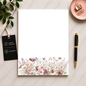 Personalized Floral Stationery Notepad: Lined or Blank Writing Paper