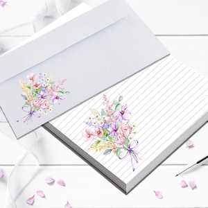 Cute stationery set custom notepad and envelope set give as a gift the perfect letter writing kit with pretty floral pages and envelopes