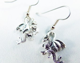 Dragon Charm Earrings Silver Charms Earrings Simple Charm Earrings Wing Earrings Christmas Gift