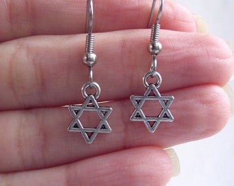 Hanukkah Earrings Tiny Star of David Earrings Simple Earrings Israel Earrings Charm Earrings Pewter Earrings judaica Jewelry, Chanukah