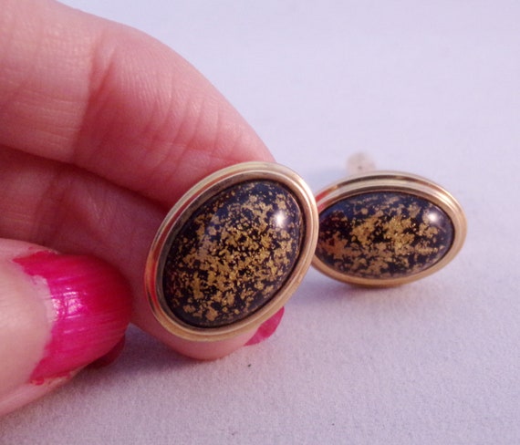 Vintage krementz Black and Gold Tone Cuff Links S… - image 3