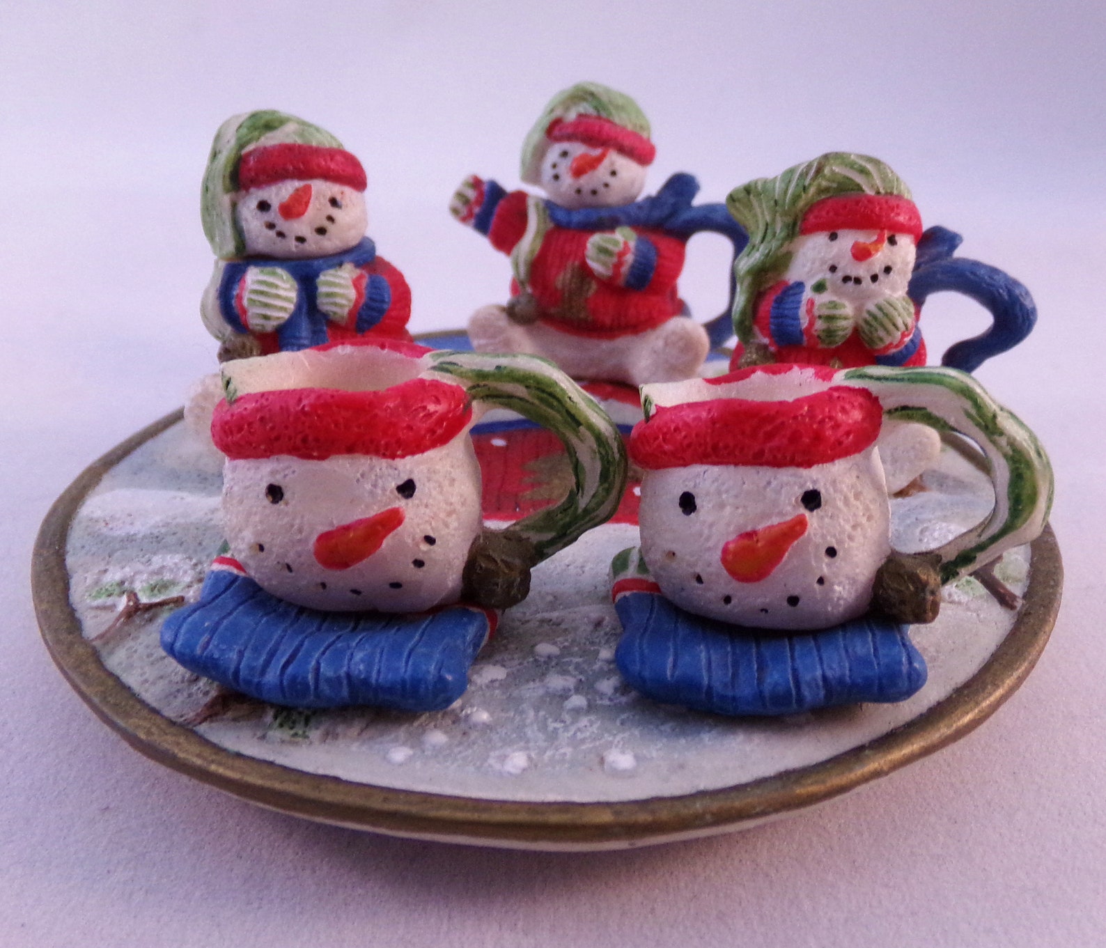 Vintage Mini Snowman Tea Set Polyrein Tea Set Christmas Tea Etsy