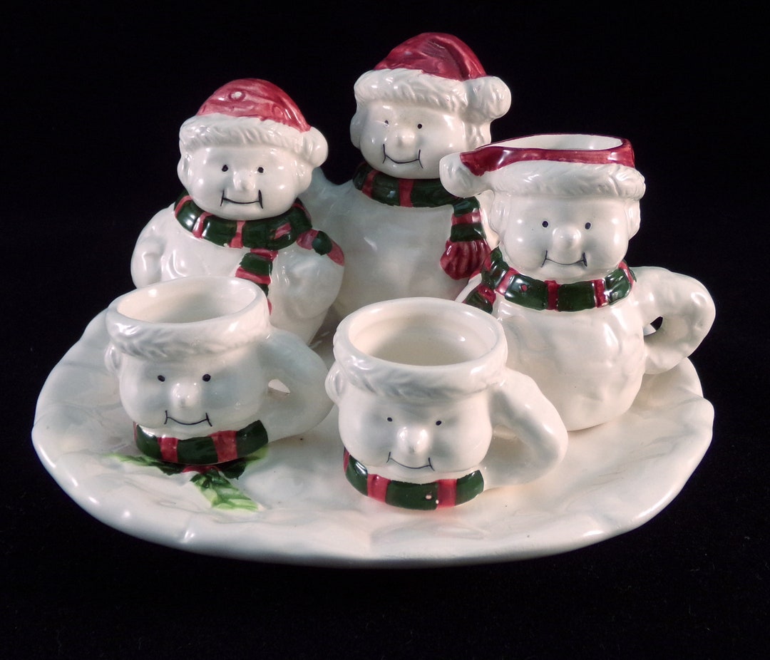 Vintage Mini Tea Set Christmas Snowman Ceramic Tea Set White Tea Set Etsy