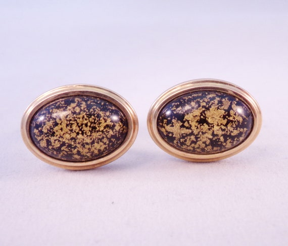 Vintage krementz Black and Gold Tone Cuff Links S… - image 1