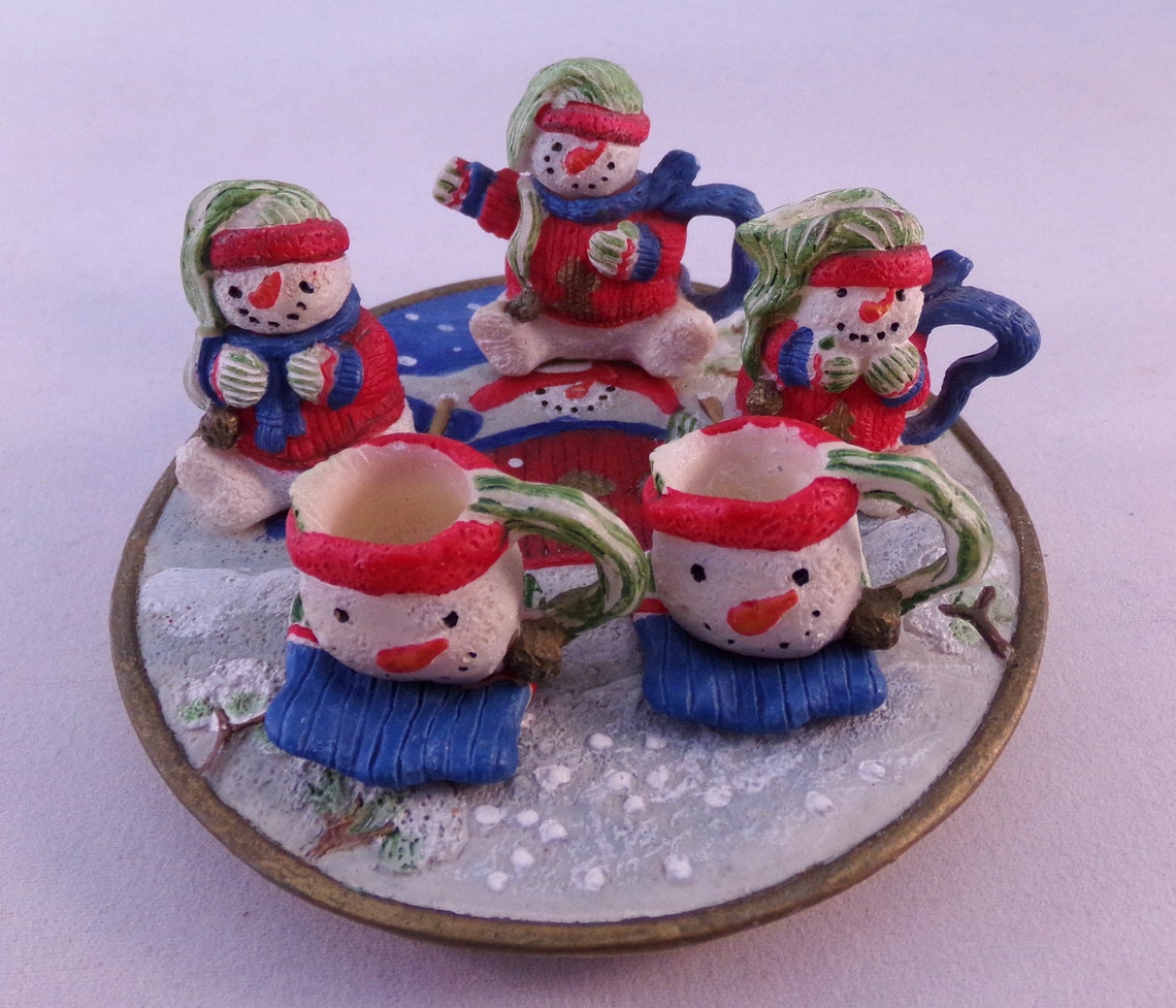 Vintage Mini Snowman Tea Set Polyrein Tea Set Christmas Tea Etsy