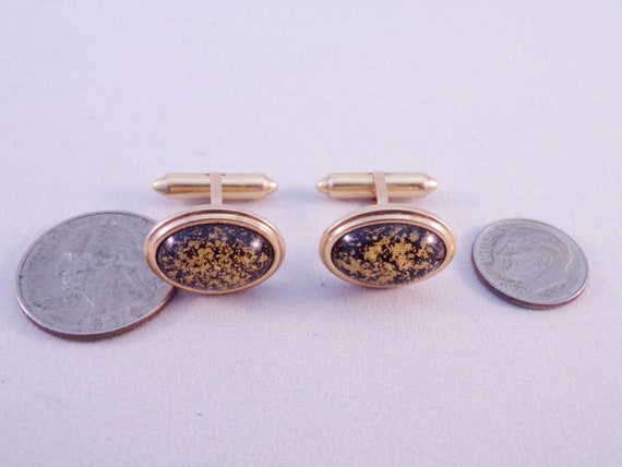 Vintage krementz Black and Gold Tone Cuff Links S… - image 2