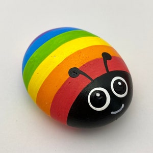 Personalised ‘Rockee’ Rainbow Bug Pebble, hand painted ceramic stone