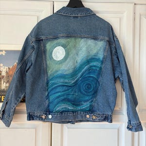Moonlit Tide Hand Painted Denim Jacket